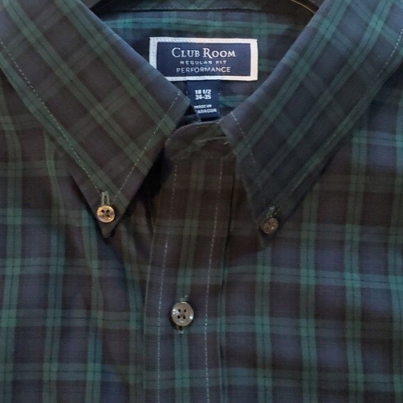 CLUB ROOM PERFORMANCE BLACKWATCH PLAID COTTON  BUTTON UP SHIRT 18.5 34/35  MEN - Picture 1 of 9
